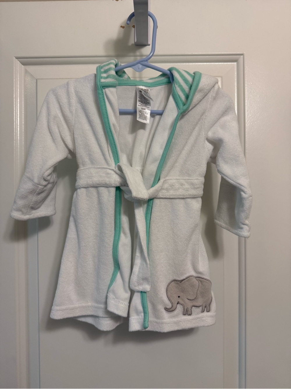 Just One You by Carter's White Baby Hooded Robe with Mint Trim and Elephant